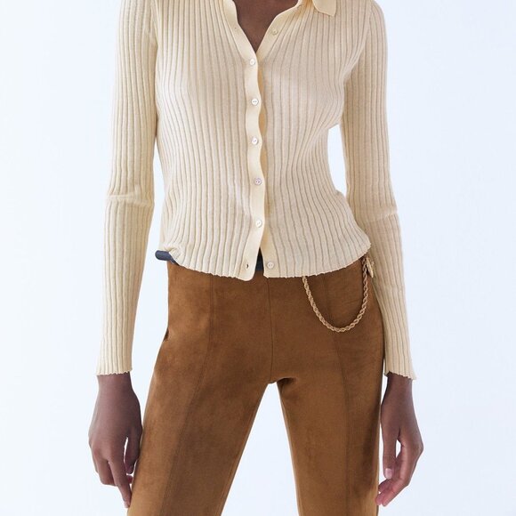 Brown Zara High-Rise Faux Suede Leggings with Side Leg Zipper (NWT) - Picture 3 of 7